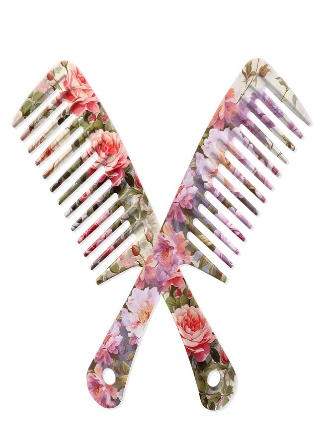 GABraden 2PCS Wide Tooth Comb,Effortless Tangle Removal for Long Hair Styling Comb for Curly,Wet,Cute Aesthetic Design for Women Men and Girls(Purple-Flower-09) - Image 1