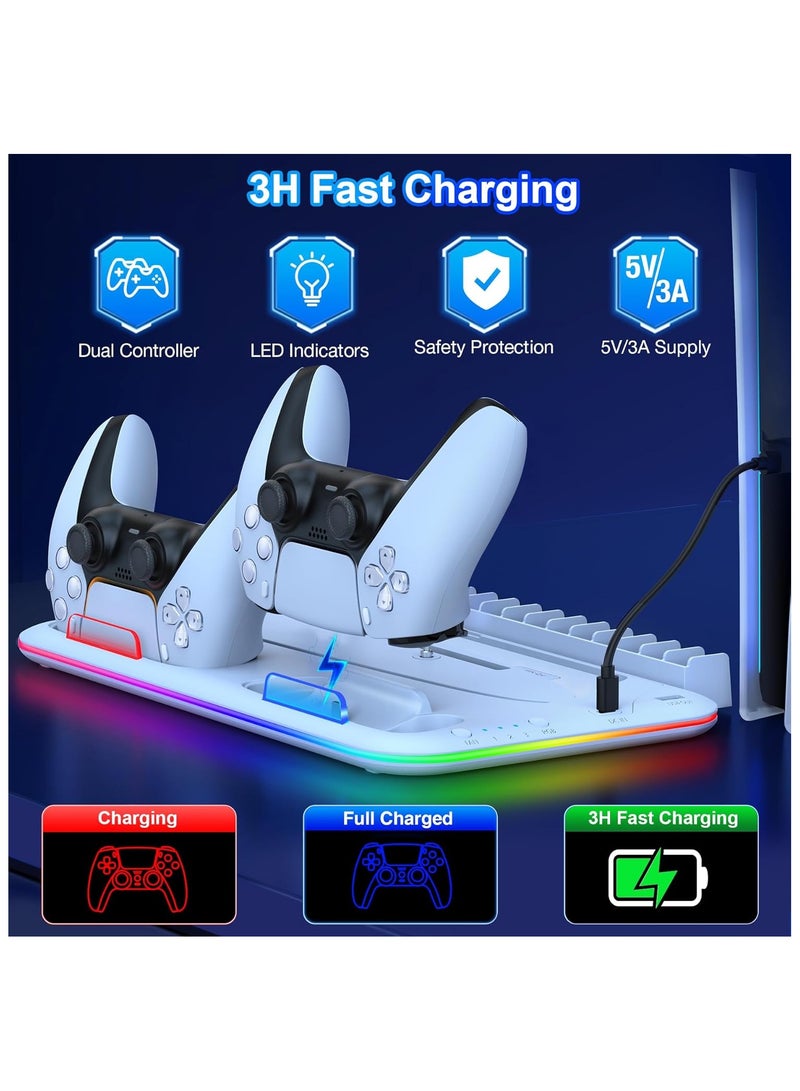 PS5/Slim/Pro Stand and Cooling Station for PlayStation 5 Consoles, PS5/Pro/Slim Accessories with 3-Level Cooler Fan, PS5 Controller Charger, Cooling Satnd, Headset Holder, 15 Game Slots, White  - Image 5