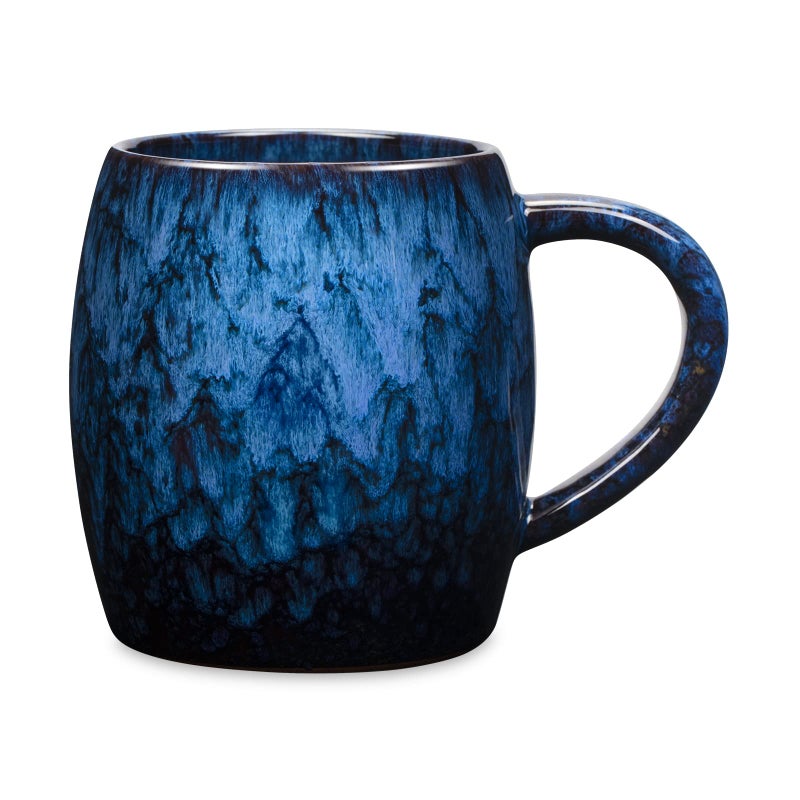 21 Oz Large Ceramic Coffee Mug Handmade Pottery Big Tea Cup for Office and Home Big Handle Hot and Cold Drinking Microwave and Dishwasher Safe Unique Texture Glaze Deep blue