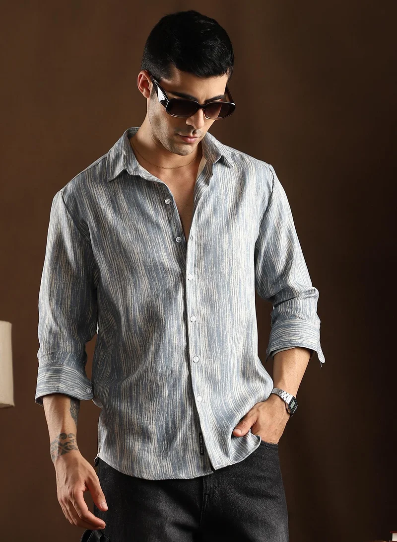 كامبوس سوترا قميص كامبس سوترا رجالي أزرق جليدي وأبيض ديزي بنسيج مشوه للملابس الكاجوال