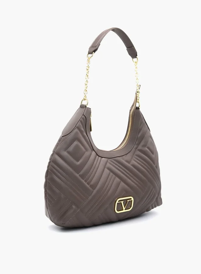 V Italia Quilted Shoulder Bag with Chain Handle and Zip Closure