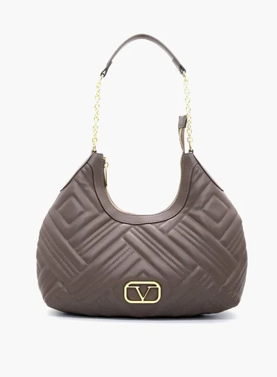 V Italia Quilted Shoulder Bag with Chain Handle and Zip Closure