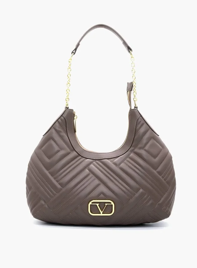 V Italia Quilted Shoulder Bag with Chain Handle and Zip Closure