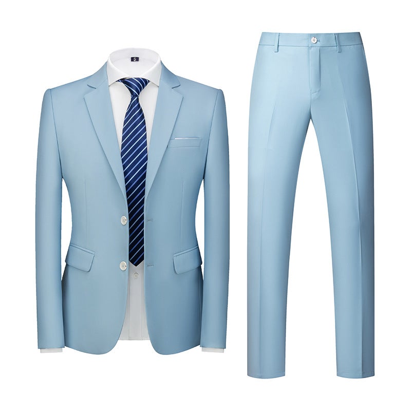 New Korean-Style Suit Set for Foreign Trade, Two-Button Two-Piece Set for Weddings, 3D Graphic, Grass Yellow, , - Image 1