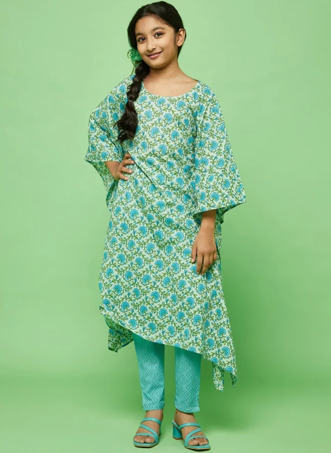 AKS Floral Printed Pure Cotton Kurta Set for Girls