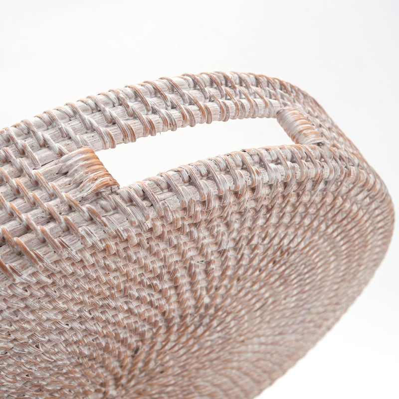 DECRAFTS Coffee Table Tray Round Rattan Ottoman Tray Woven Serving Trays with Handles for Home and Kitchen Decorative White (Large 14 inch x 2.4 inch) - Image 4