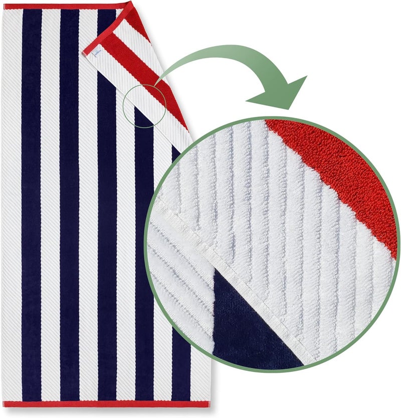 Softerry Luxury Large Cabana Beach Towel 35 x 70 in  Eco Friendly  100 Soft Cotton  Reversible Sculpted Stripe Textured NavyRed - Image 1