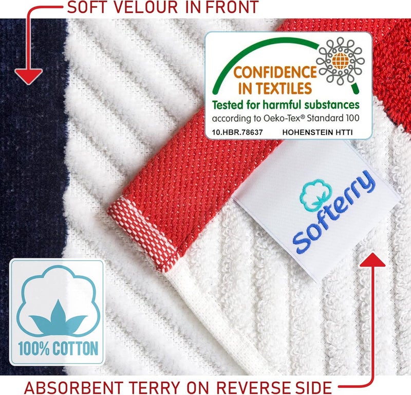 Softerry Luxury Large Cabana Beach Towel 35 x 70 in  Eco Friendly  100 Soft Cotton  Reversible Sculpted Stripe Textured NavyRed - Image 2
