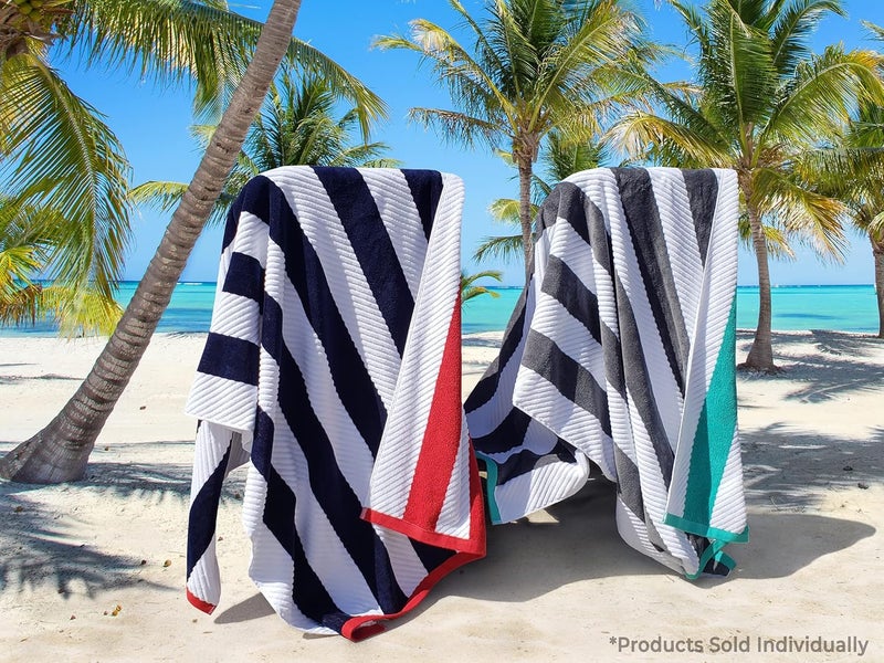 Softerry Luxury Large Cabana Beach Towel 35 x 70 in  Eco Friendly  100 Soft Cotton  Reversible Sculpted Stripe Textured NavyRed - Image 4