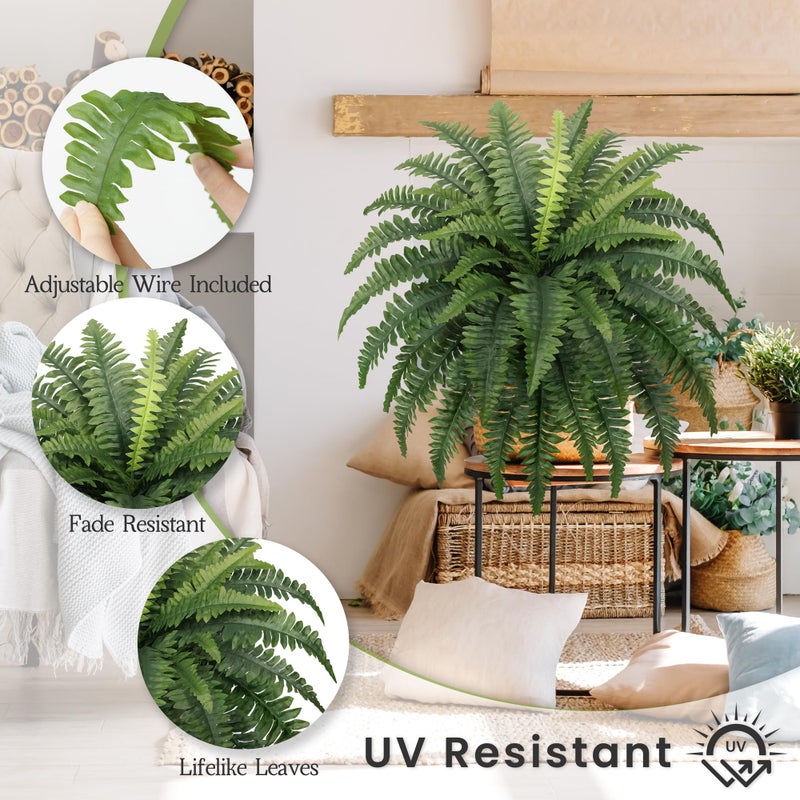 FOREST PRINCE 35" Fake Ferns, 4 Large Artificial Bonston Ferns Bushes Plants with 39 Fronds for Outdoors Garden Patio Porch Entrance Low Maintain Home Decor - Image 3