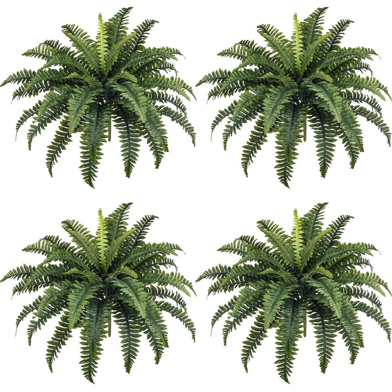 FOREST PRINCE 35" Fake Ferns, 4 Large Artificial Bonston Ferns Bushes Plants with 39 Fronds for Outdoors Garden Patio Porch Entrance Low Maintain Home Decor - Image 1
