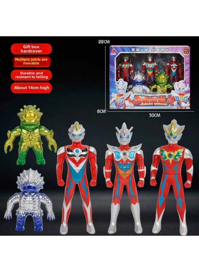 Children's Large Ottoman Toy Figure Salty Egg Superman Stall Sound And Light Tyro Men's Hand Model Toy-Color:1405-1 [5 Pieces In Gift Box] - Image 1