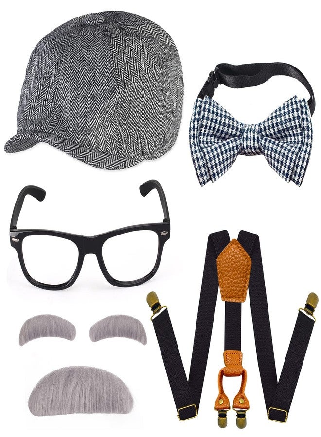 Yewong 1920s Kids Old Man 100 days of School Grandpa Costume Accessories Set with Newsboy Hat Suspenders Kit - Image 1