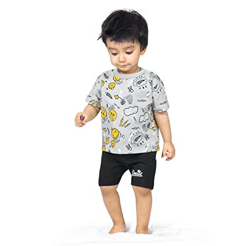 ARIEL Baby Boys & Baby Girls Cotton Printed Round Neck Half Sleeve T-Shirt & Short Trendy Summer Clothing Sets(AR-BHALFSS-912-Black-smileaop_Multicolor_9 Months - 12 Months) - Image 3