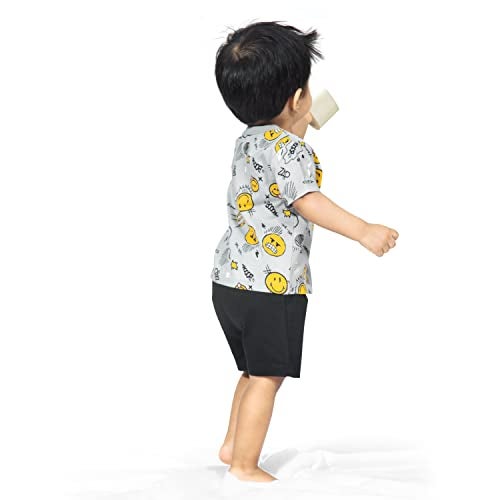 ARIEL Baby Boys & Baby Girls Cotton Printed Round Neck Half Sleeve T-Shirt & Short Trendy Summer Clothing Sets(AR-BHALFSS-912-Black-smileaop_Multicolor_9 Months - 12 Months) - Image 4