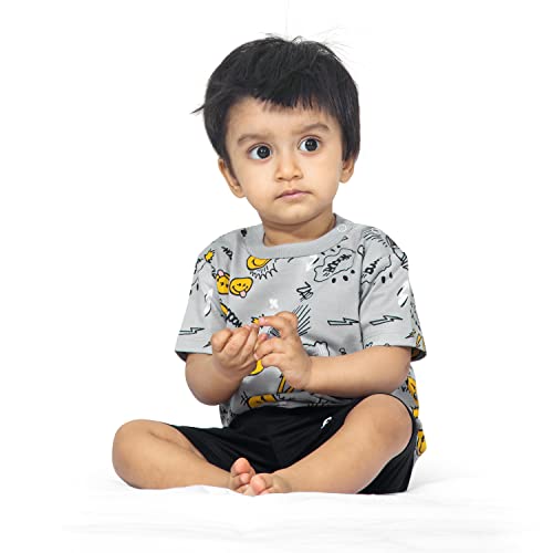 ARIEL Baby Boys & Baby Girls Cotton Printed Round Neck Half Sleeve T-Shirt & Short Trendy Summer Clothing Sets(AR-BHALFSS-912-Black-smileaop_Multicolor_9 Months - 12 Months) - Image 5
