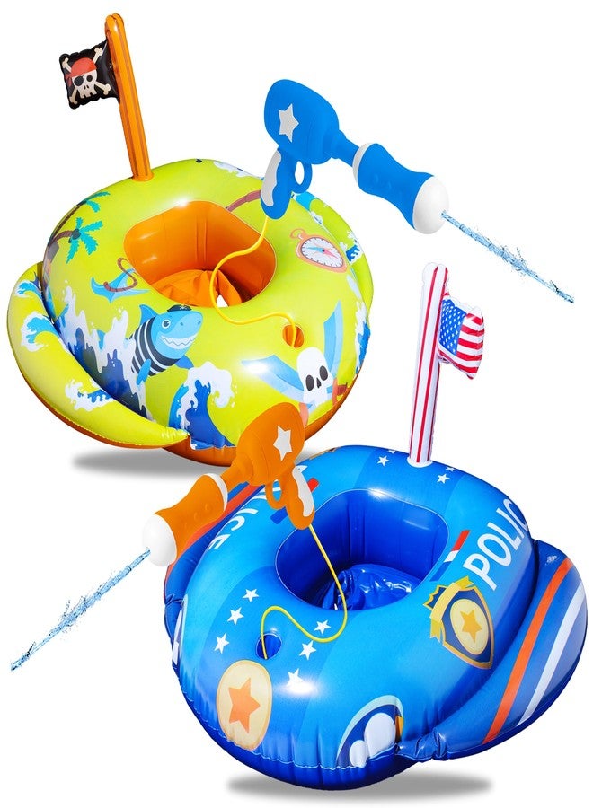 FindUWill Pool Floats with Water Guns, 2 Pcs Inflatable Pool Floats Kids with 2 Water Squirt Guns, Toddler Ages 3-8 Floaties Toys for Swimming Pool Party (Pirate & Police) - Image 2