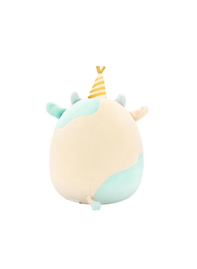 Squishmallows SQCR - Little Plush (7.5 Inch Squishmallows) (Belana - Aqua Spotted Cow With Gold Birthday Hat and Party Horn) - Image 4