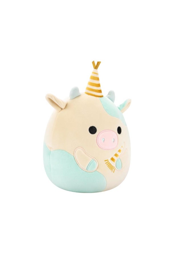 Squishmallows SQCR - Little Plush (7.5 Inch Squishmallows) (Belana - Aqua Spotted Cow With Gold Birthday Hat and Party Horn) - Image 5