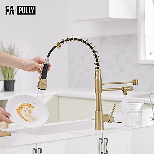 Fapully Brushed Gold Kitchen Faucet with Pull Down Sprayer, Single Handle Commercial Brass Kitchen Sink Faucets with 3 Way Drinking Kitchen Faucet, for Water Filtration System or Pot Filler Faucet in Gold - Image 5