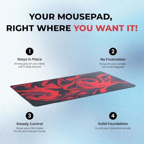 SPIN CART Large Gaming Mouse pad, Long XXL Extended Desk Table Mat Mousepad for Laptop PC Computer (Abstract Red) - Image 2