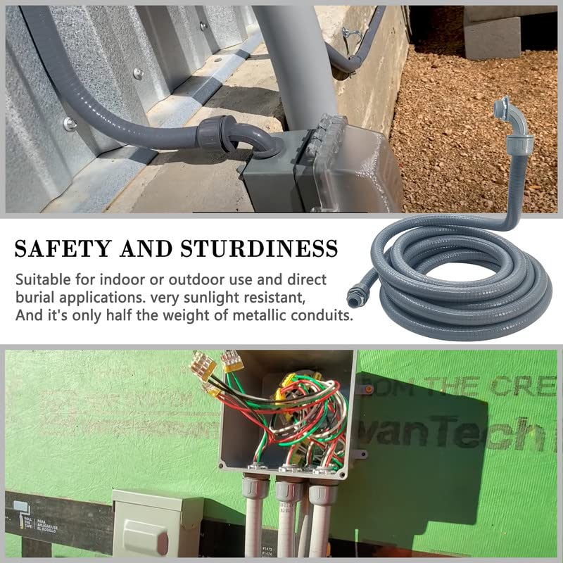 Wocloer 3/4 inch 100Ft Liquid-Tight Conduit Kit, Flexible Non Metallic Electrical Conduit, with 6 Straight and 5 Angle Fittings Included. 3/4" Dia - Image 5
