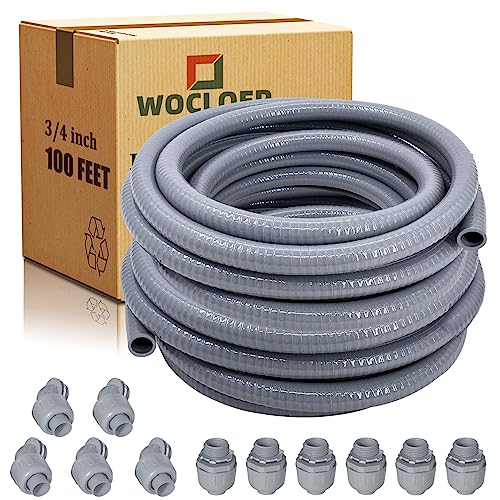Wocloer 3/4 inch 100Ft Liquid-Tight Conduit Kit, Flexible Non Metallic Electrical Conduit, with 6 Straight and 5 Angle Fittings Included. 3/4" Dia - Image 1