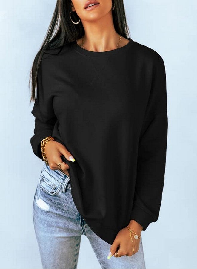 Dokotoo Dokotoo Women's Long Sleeve Crewneck Side Split Pullover Sweatshirt - Black, Large  - Image 1
