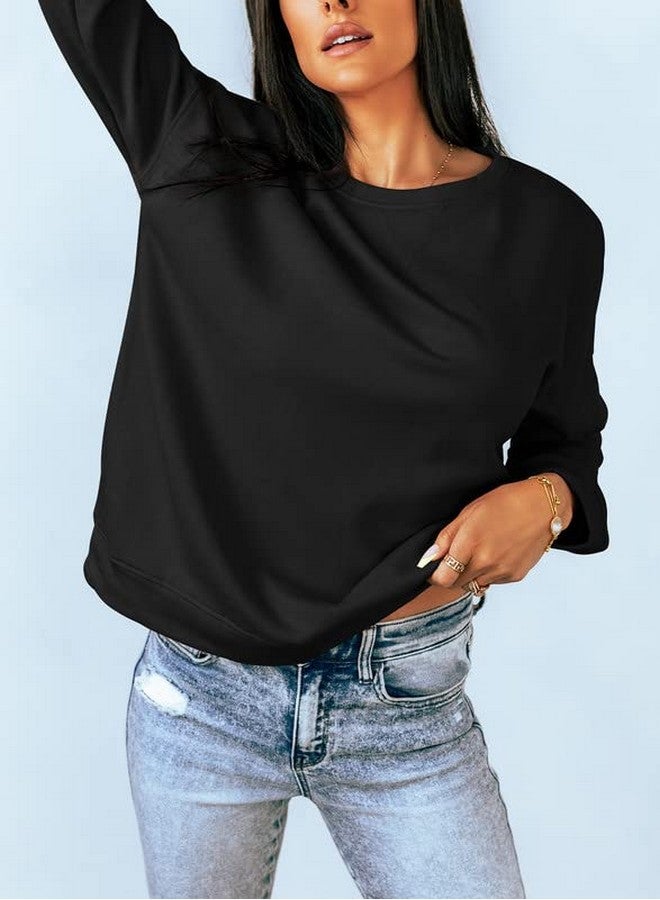 Dokotoo Dokotoo Women's Long Sleeve Crewneck Side Split Pullover Sweatshirt - Black, Large  - Image 2
