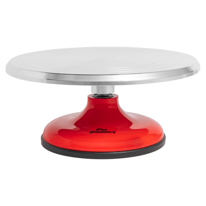 Fat Daddio's TT-1255 Revolving Cake Stand, Red and Silver - Image 1
