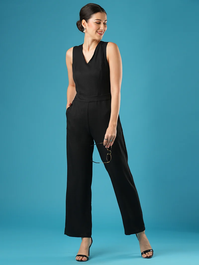 جلو باص Women V-Neck Basic Jumpsuit