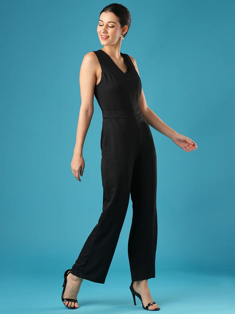 جلو باص Women V-Neck Basic Jumpsuit
