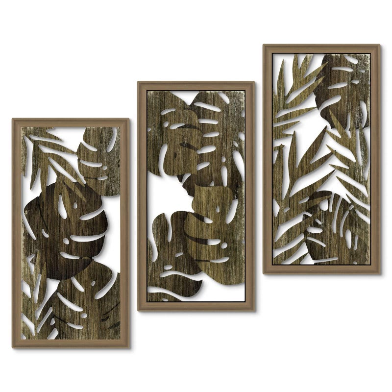 Putuo Decor Tropical Leaf Wall Art, Monstera Palm Leaves Natural Aesthetic Boho Decor, Set of 3 Modern Botanical Art for Living Room, Bedroom, Bathroom, Office 16x8 Inch - Image 1