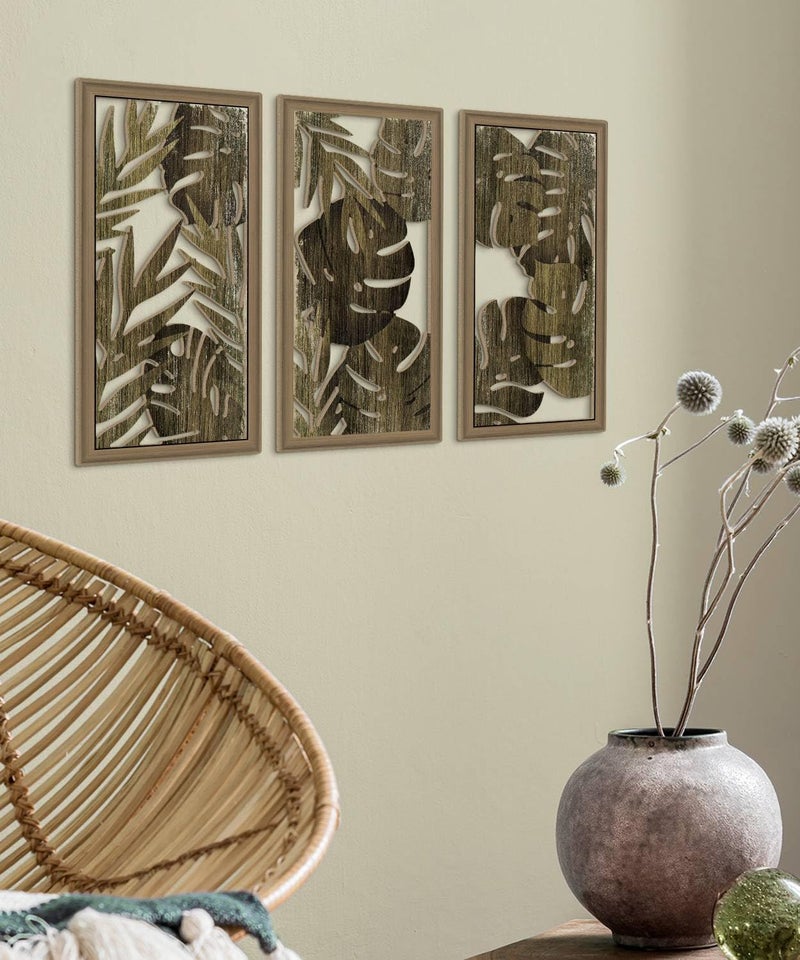 Putuo Decor Tropical Leaf Wall Art, Monstera Palm Leaves Natural Aesthetic Boho Decor, Set of 3 Modern Botanical Art for Living Room, Bedroom, Bathroom, Office 16x8 Inch - Image 5