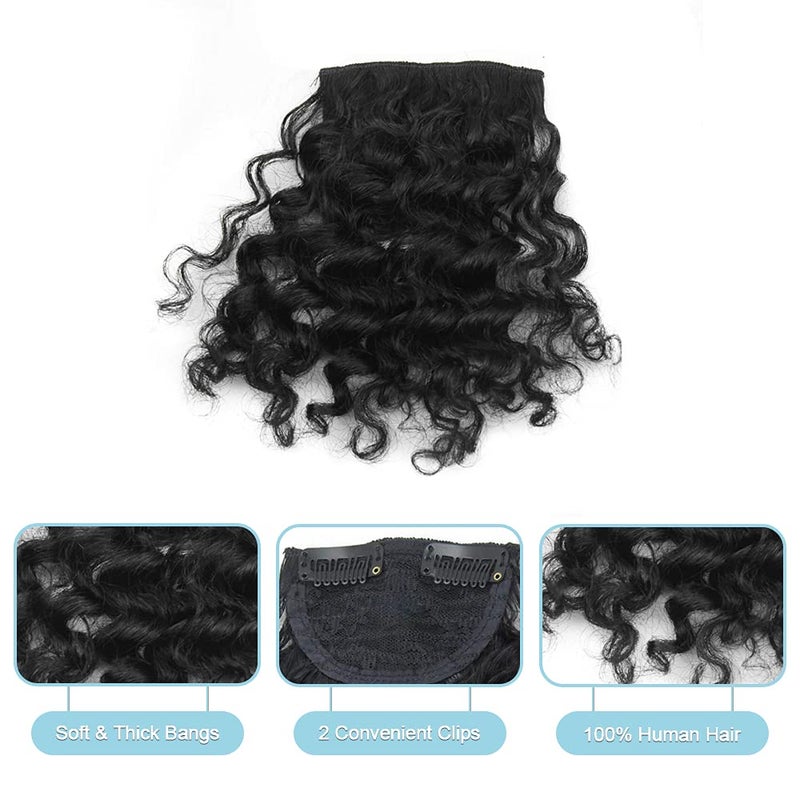 Shinon Curly Bangs Human Hair Clip in Bangs Hair Extension Real 10 A Curly Hair Bangs Black Color - Image 4