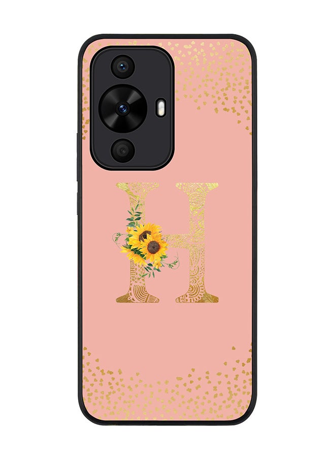 Stylizedd Rugged Black edge case for Huawei nova 12s / Huawei nova 11/ Huawei nova 12 Lite 4G,Custom Monogram Initial Letter Floral Alphabet - H (Rose Pink)  - Image 1