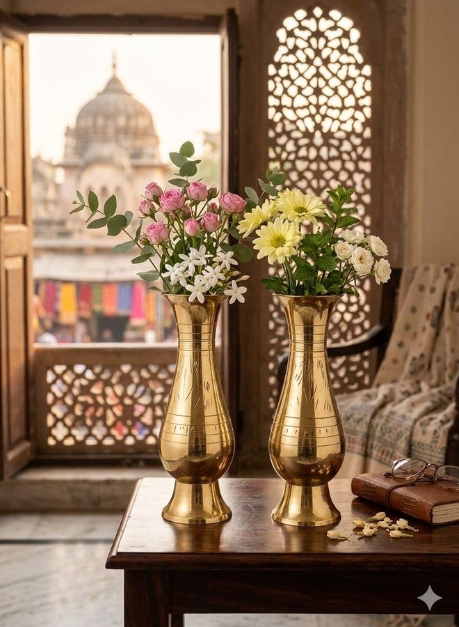 FOXEN COLLECTION مجموعة فوكسن: مزهرية زهور من النحاس الخالص، مصنوعة يدويًا، طقم من قطعتين، بتصميم كلاسيكي، لتزيين المنزل - Image 3
