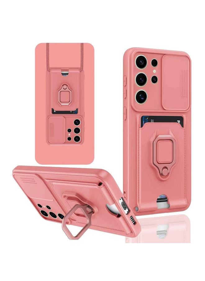 erorex - For Samsung Galaxy S25 Ultra 5G Sliding Camshield Magnetic Card Holder Silicone Phone Case(Pink) - Image 1