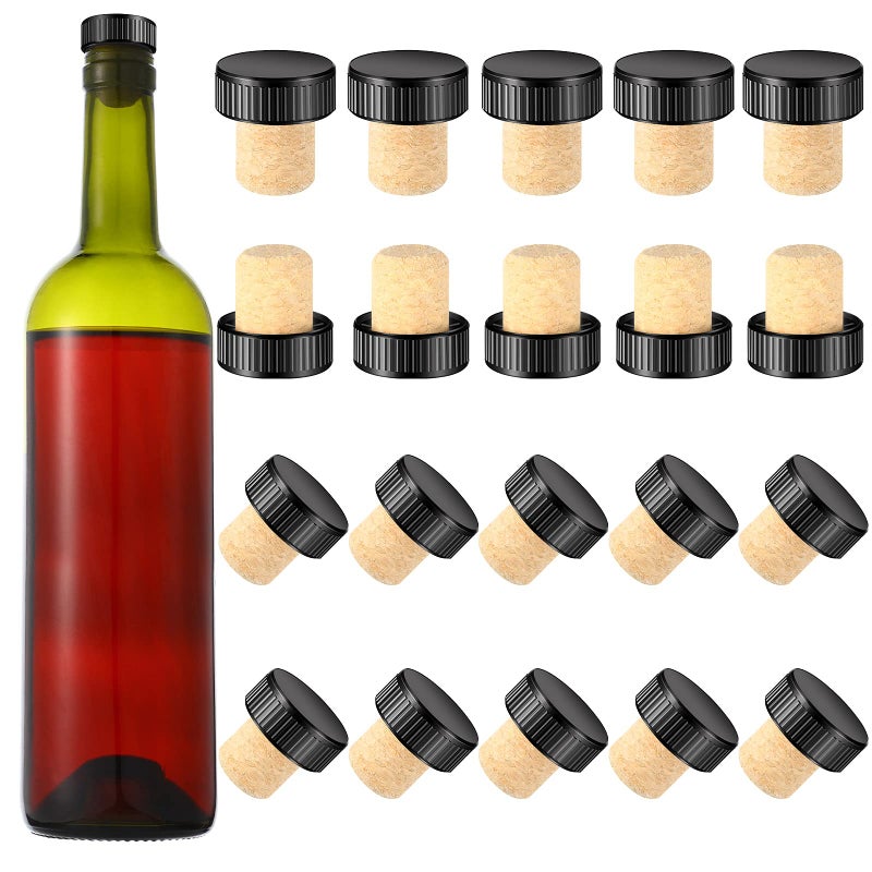Jetec 24 Pieces Cork Plugs Stoppers Tasting Tshape Wine Corks with Plastic Top Wooden Wine Bottle Stopper Bottle Plugs Replacement for Beer Glass BottlesBlack 