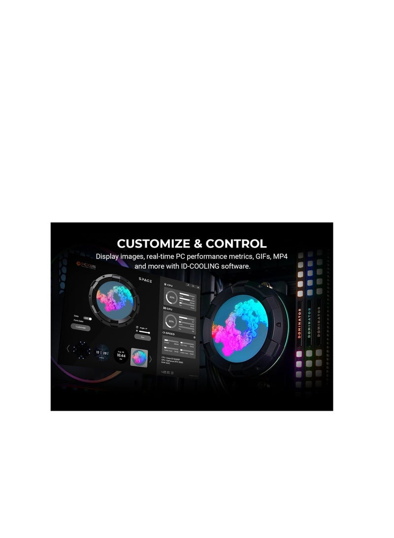 ID-COOLING SL360 CPU Liquid Cooler with Display, Customizable 2.1" LCD Display for Images or Performance Metrics, 360mm AIO Cooler, Three AF127 ARGB Fans, Fits Intel/AMD - Image 3