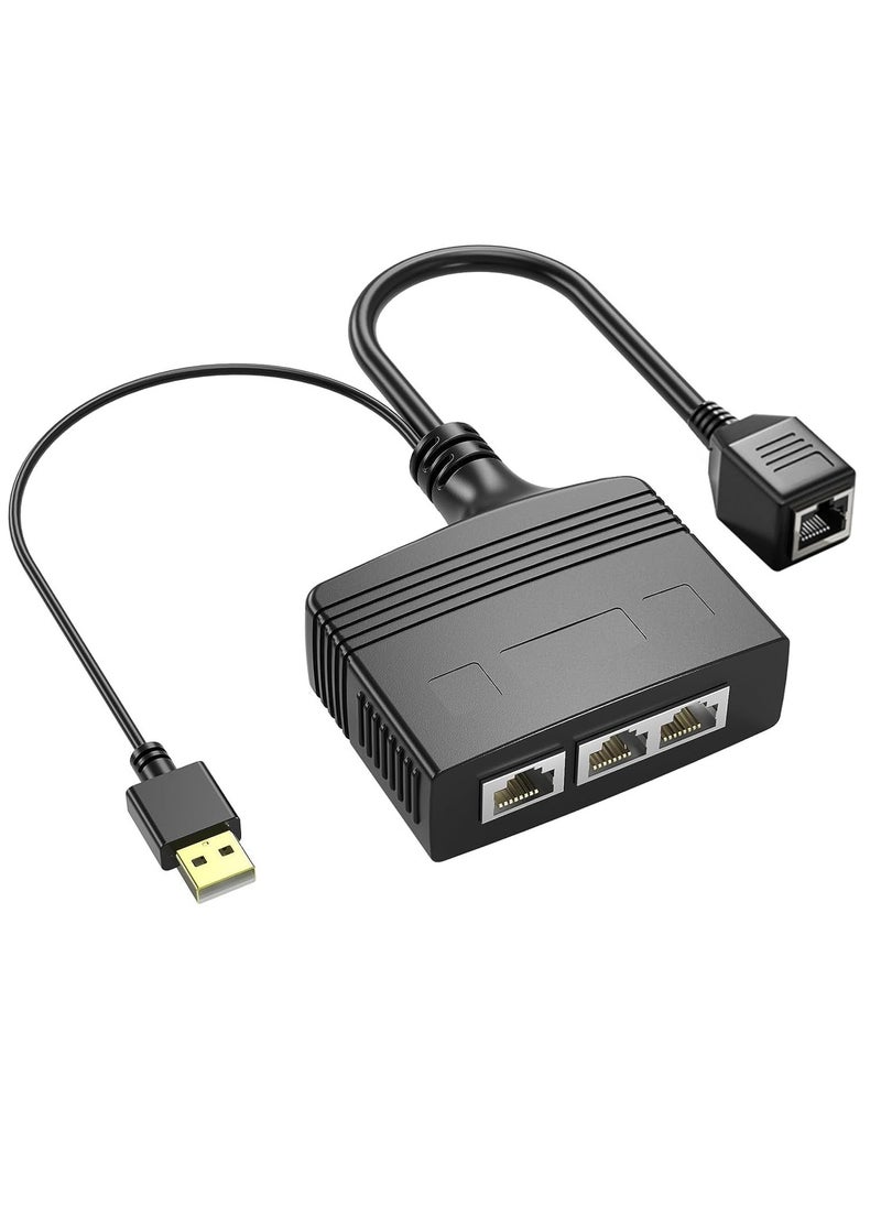 Excefore - موزع إيثرنت RJ45 من 1 إلى 2 مخرج، مع كابل طاقة USB، محول موزع إنترنت RJ45 بسرعة عالية 1000 ميجابت في الثانية لكابل Cat 5/5e/6/7/8، يدعم جهازين يعملان في وقت واحد - Image 1