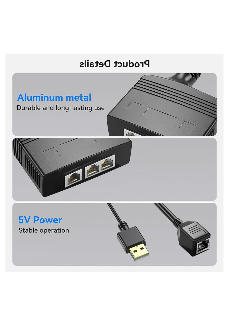 Excefore - موزع إيثرنت RJ45 من 1 إلى 2 مخرج، مع كابل طاقة USB، محول موزع إنترنت RJ45 بسرعة عالية 1000 ميجابت في الثانية لكابل Cat 5/5e/6/7/8، يدعم جهازين يعملان في وقت واحد - Image 1