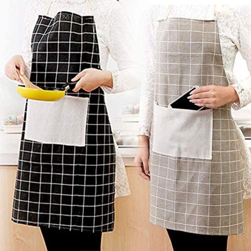 pepplo® Aprons, 2Pack Cotton Linen Adjustable Aprons with 1 Pockets Cooking Kitchen Aprons for Men Women, Color May Vary - Image 3