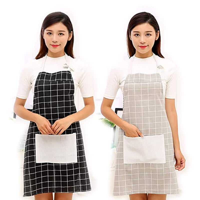 pepplo® Aprons, 2Pack Cotton Linen Adjustable Aprons with 1 Pockets Cooking Kitchen Aprons for Men Women, Color May Vary - Image 1