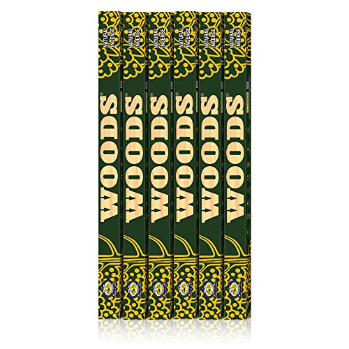 Cycle Pure Woods Natural Incense Sticks, 19 Inch, Pack of 6 (12 Agarbatti Sticks) | Lasts Upto 6 Hours per Stick | Woody, Sandal, Resin, Cedar, Masala, Amber, Natural Fragrance for Puja, Meditation - Image 1