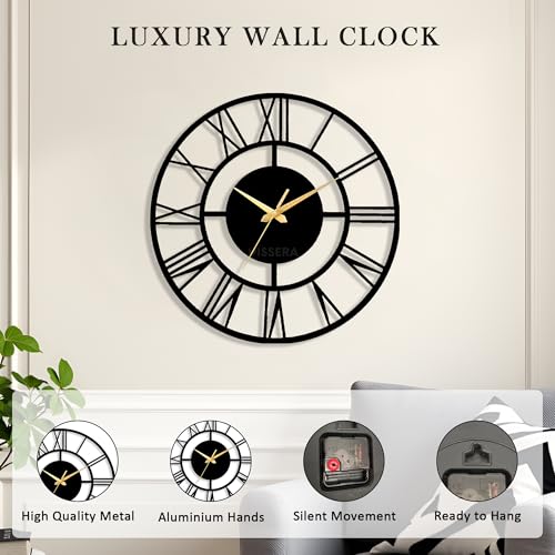 vissera Decorative Metal Wall Clock | Stylish & Fancy Silent Sweep Wall Clock for Living Room, Bedroom & Hall, Antique Designer Non-Ticking Wall Decor, Big Size Fancy Clock for Wall Decoration - Image 3