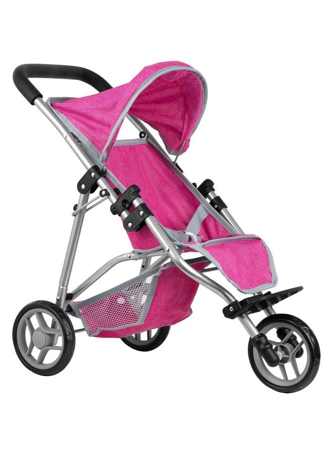 fash n kolor Baby Doll Stroller With Adjustable Canopy & Toy Storage Basket Foldable Baby Stroller For Pretend Play Denim Pink - Image 2