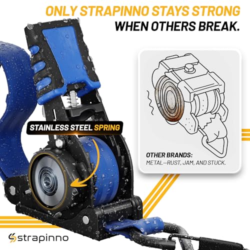 Strapinno Retractable Ratchet Straps 1 in x 10 ft, Secure Tie-Downs with Rubber-Coated Steel Handles, for Motorcycle, Jetski, Kayak, Breaking Strength 1,500LBS/680KG - Image 4