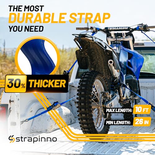 Strapinno Retractable Ratchet Straps 1 in x 10 ft, Secure Tie-Downs with Rubber-Coated Steel Handles, for Motorcycle, Jetski, Kayak, Breaking Strength 1,500LBS/680KG - Image 3