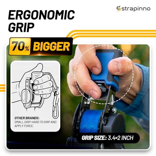 Strapinno Retractable Ratchet Straps 1 in x 10 ft, Secure Tie-Downs with Rubber-Coated Steel Handles, for Motorcycle, Jetski, Kayak, Breaking Strength 1,500LBS/680KG - Image 5